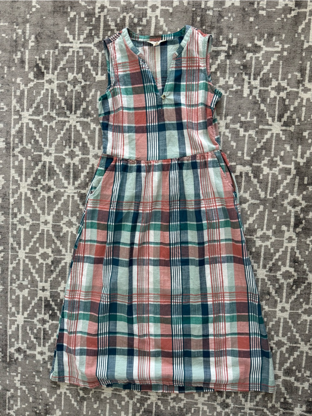 Seasalt Cornwall Bassett Wood Organic Cotton Check Plaid Midi Dress Teal Pink 4 - Picture 9 of 15